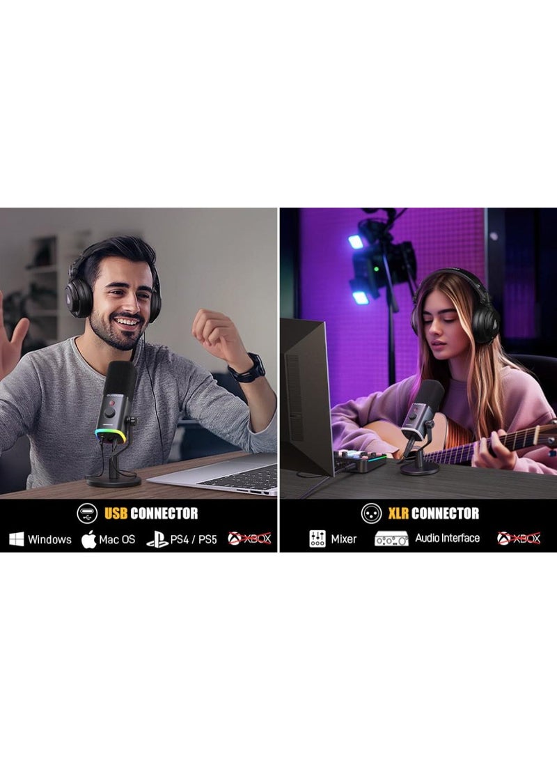 MAONO PD100X Professional USB/XLR Gaming Microphone for Streaming & Content Creation | Dynamic Cardioid Mic with Customizable RGB Lighting, Noise Isolation & Real-Time Monitoring | Ideal for Gaming, Podcasting, YouTube & Online Meetings | Black - Image 3