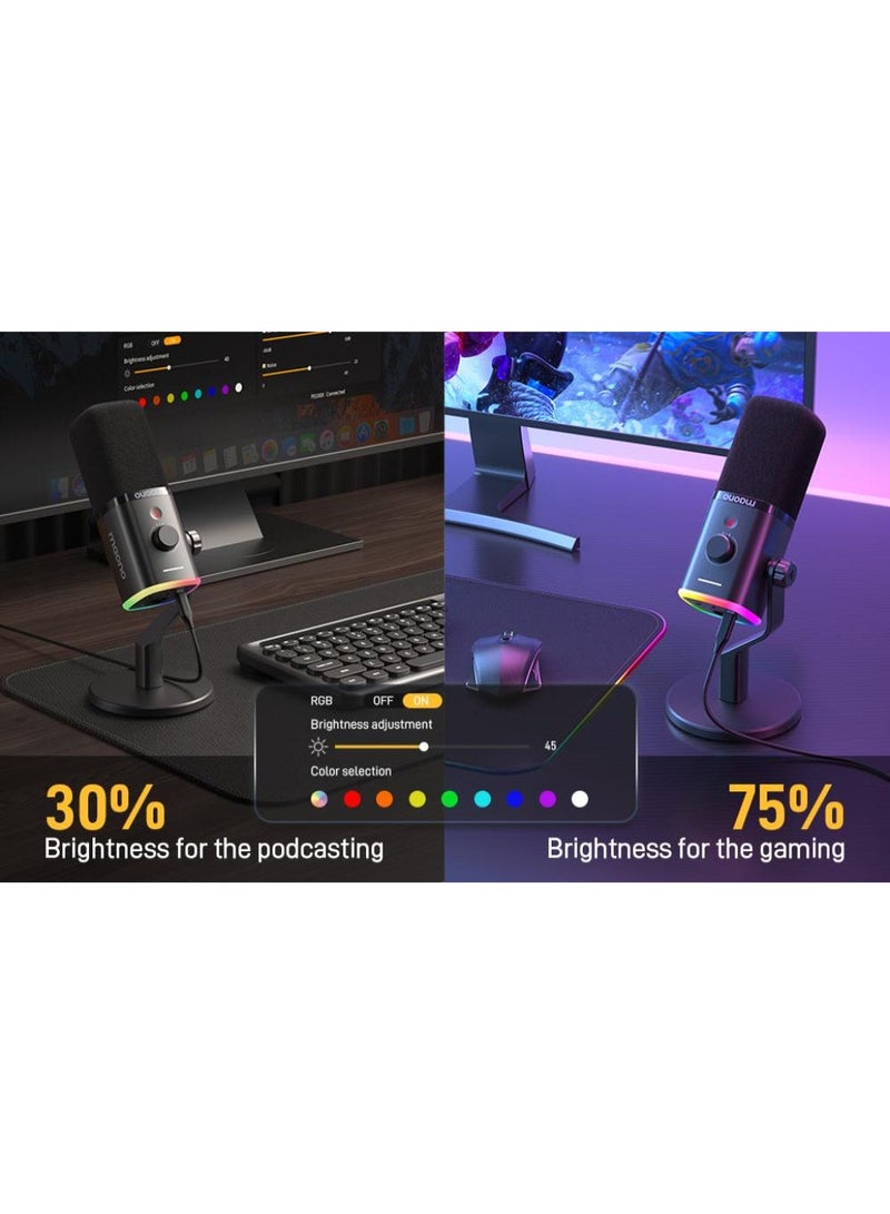 MAONO PD100X Professional USB/XLR Gaming Microphone for Streaming & Content Creation | Dynamic Cardioid Mic with Customizable RGB Lighting, Noise Isolation & Real-Time Monitoring | Ideal for Gaming, Podcasting, YouTube & Online Meetings | Black - Image 4