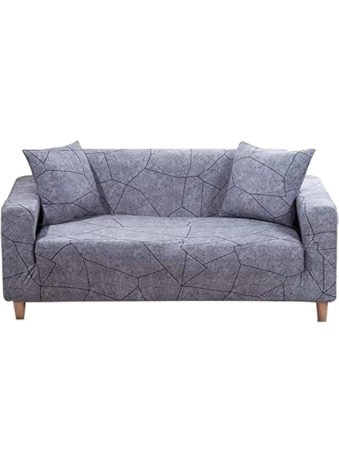 The Bros Stretch Sofa Cover, 1-piece Printed Sofa Slipcover Couch Sofa Cover Elastic Universal Sofa Protector with 1 Pillowcase (2 Seater, Grey Geometry) - Image 1
