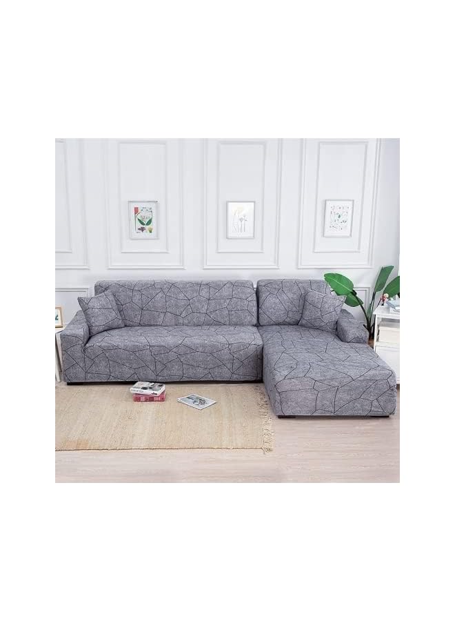 The Bros Stretch Sofa Cover, 1-piece Printed Sofa Slipcover Couch Sofa Cover Elastic Universal Sofa Protector with 1 Pillowcase (2 Seater, Grey Geometry) - Image 3