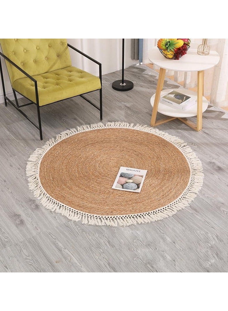 LINGWEI Round Jute Carpet Handwoven Braided Natural Jute Area Rug Rustic Vintage Beige Reversible Carpet for Bedroom Living Room Kitchen Boho Farmhouse Eco Friendly Home Decor - Image 2