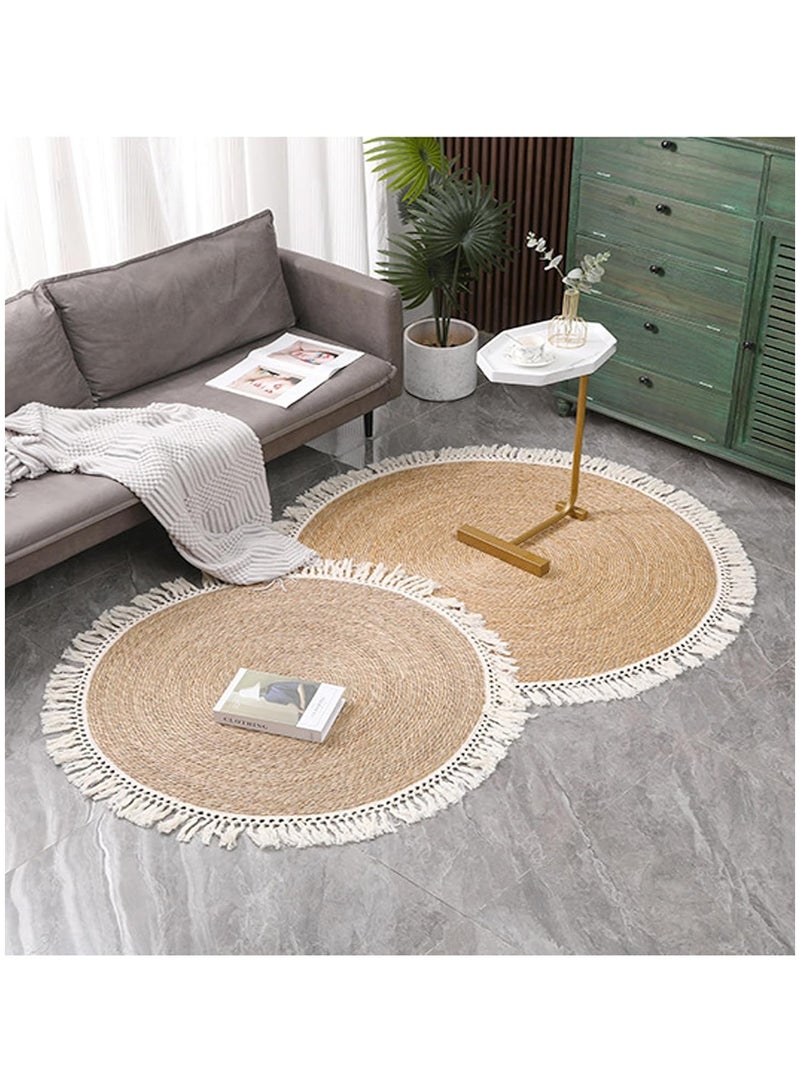 LINGWEI Round Jute Carpet Handwoven Braided Natural Jute Area Rug Rustic Vintage Beige Reversible Carpet for Bedroom Living Room Kitchen Boho Farmhouse Eco Friendly Home Decor - Image 4