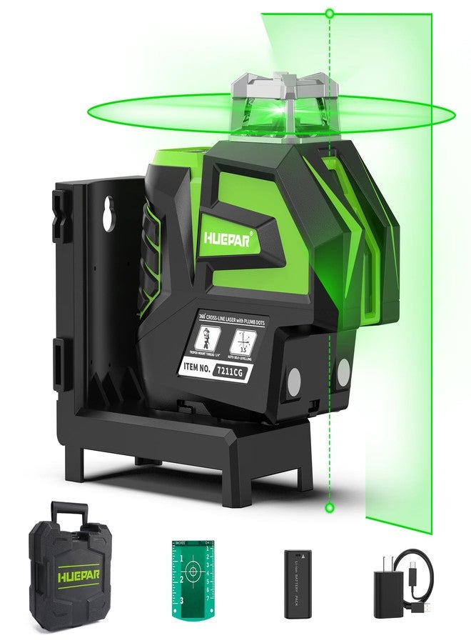 Huepar Self Leveling Laser Level Green Cross Line Laser with 2 Plumb Dots Laser Tool -360° Horizontal Line Plus 140° Vertical Level Laser with Up & Down Points -Magnetic Bracket&AA Batteries Included - Image 1