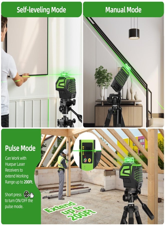Huepar Self Leveling Laser Level Green Cross Line Laser with 2 Plumb Dots Laser Tool -360° Horizontal Line Plus 140° Vertical Level Laser with Up & Down Points -Magnetic Bracket&AA Batteries Included - Image 4