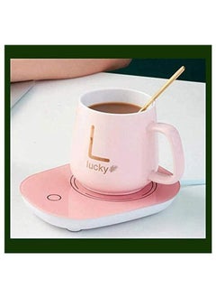 Lucky Coffee Mug Warmer for Desk, Coffee Cup Warmer Electric Beverage for Keeping Cocoa Tea Water Milk Warm, Cup and Spoon (Pink)  - Image 2