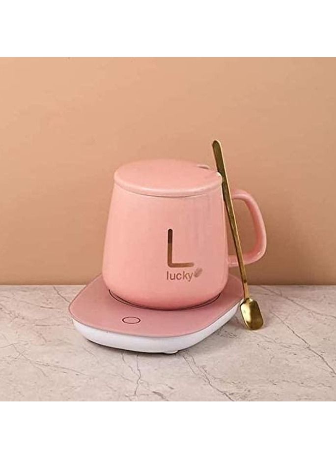 Lucky Coffee Mug Warmer for Desk, Coffee Cup Warmer Electric Beverage for Keeping Cocoa Tea Water Milk Warm, Cup and Spoon (Pink) - Image 3