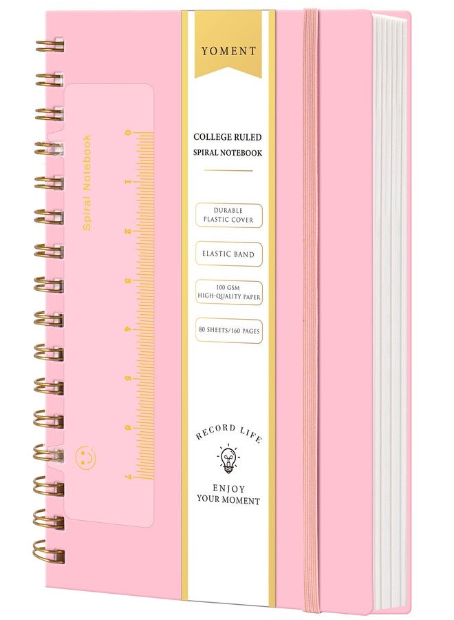 Yoment Spiral Notebook College Ruled A5 Spiral Bound Journal 160 Pages Thick Paper Plastic Hardcover Spiral Notebook 5x7 Wire Bound Notebooks for Note Taking School Office Supplies,Pink - Image 1