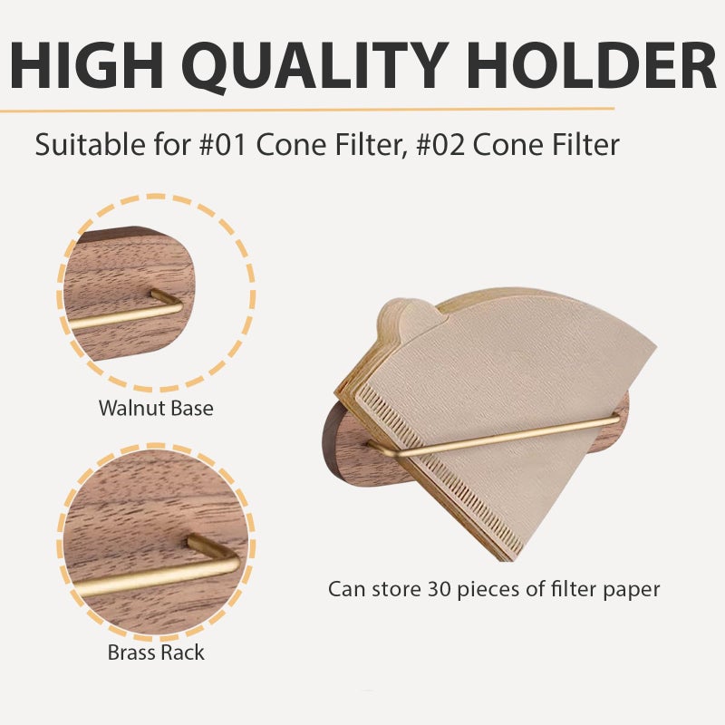 VANDROOP Coffee Filter Holder, Cone Coffee Filter Holder Storage, Coffee Filter Stand for Coffee Filters Size #01 and #02 (B Walnut) - Image 2
