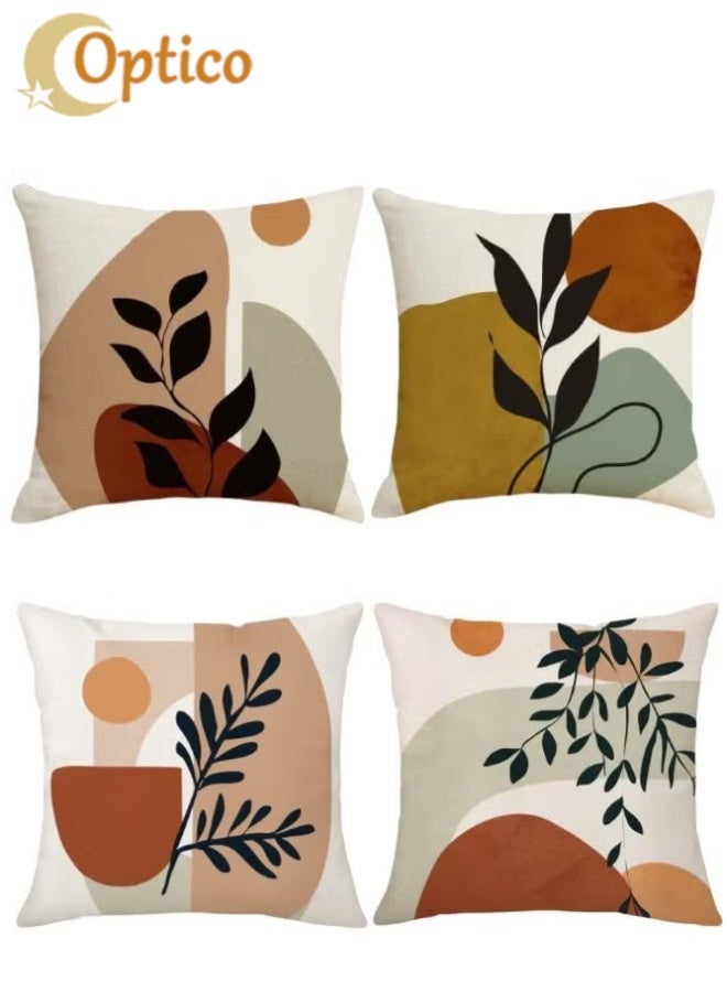 Optico 4PCS Square Boho Sofa Pillow Cover Set, Set of 4 Pillow Covers, Throw Pillow Covers 45 x 45cm, Decor Pillowcase Linen Cushion Cover Boho Leaves Cushion Case Pillow Shells Pillow Protectors for Bed Couch Sofa Home Decor (Cover ONLY) - Image 1