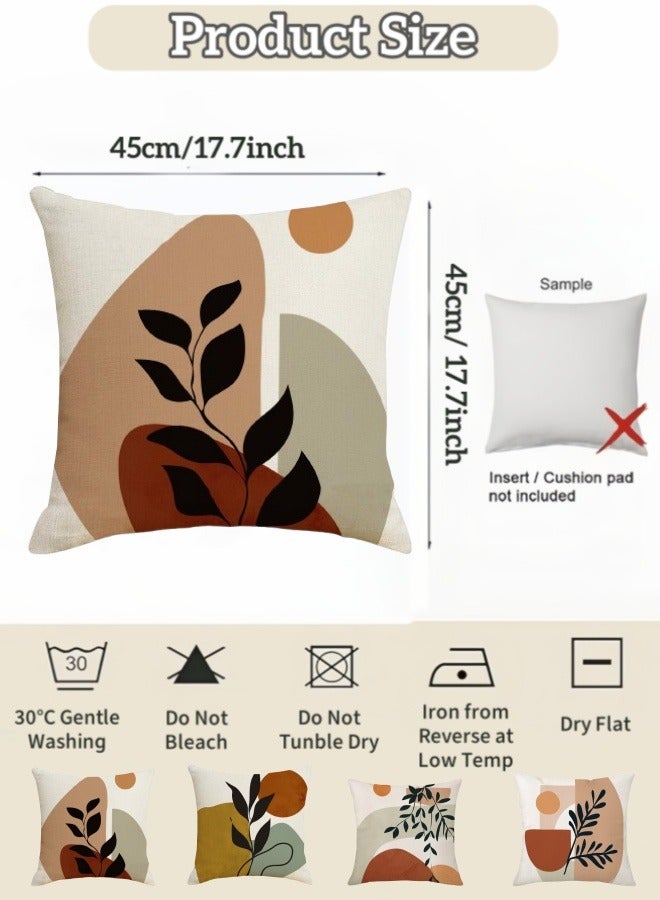 Optico 4PCS Square Boho Sofa Pillow Cover Set, Set of 4 Pillow Covers, Throw Pillow Covers 45 x 45cm, Decor Pillowcase Linen Cushion Cover Boho Leaves Cushion Case Pillow Shells Pillow Protectors for Bed Couch Sofa Home Decor (Cover ONLY) - Image 2