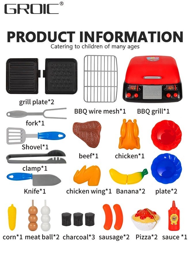 GROIC BBQ Play Set Toys for Kids, Barbecue Playset Food Cooking Kitchen with Sound Light, Pretend - Image 2
