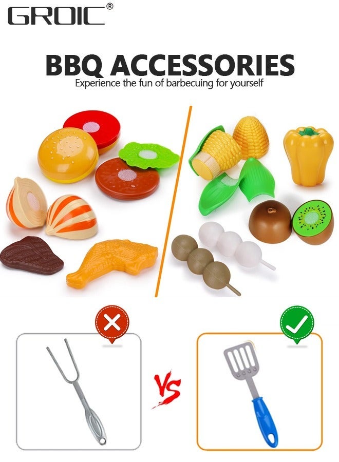 GROIC BBQ Play Set Toys for Kids, Barbecue Playset Food Cooking Kitchen with Sound Light, Pretend - Image 4