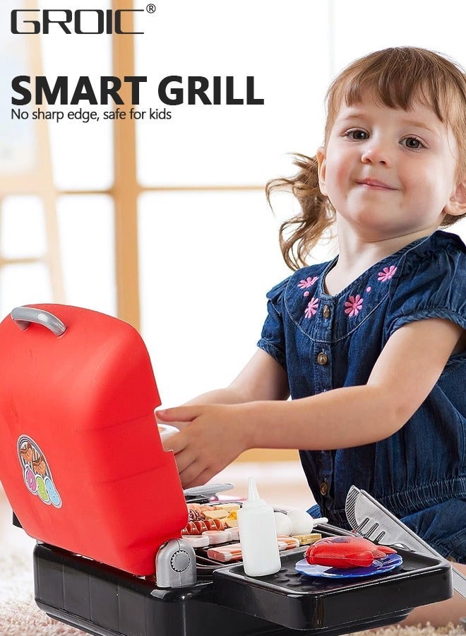 GROIC BBQ Play Set Toys for Kids, Barbecue Playset Food Cooking Kitchen with Sound Light, Pretend - Image 5