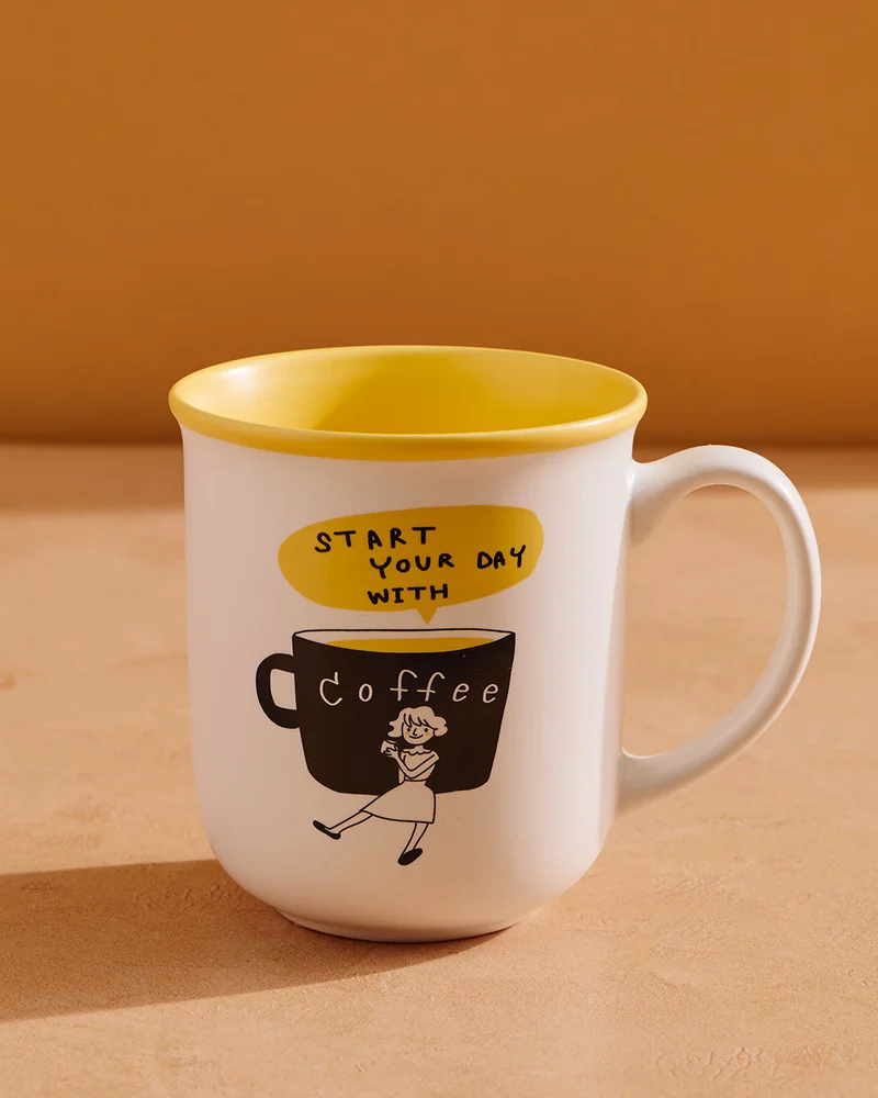REDTAG Yellow "Start Your Day With Coffee" Mug