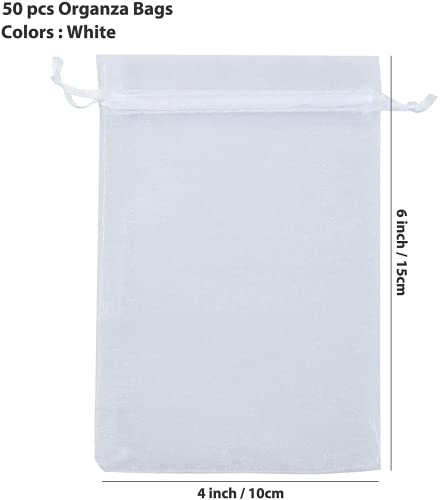 ANZNKU 50 Pack Organza Bags 4 x 6 inch Small Bags, Favor Bag, Sheer Mesh Bag, White Gift Pouches with Drawstring, Organza Favor Pouches, Packaging Pouch for Wedding Party Christmas - Image 2