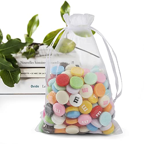 ANZNKU 50 Pack Organza Bags 4 x 6 inch Small Bags, Favor Bag, Sheer Mesh Bag, White Gift Pouches with Drawstring, Organza Favor Pouches, Packaging Pouch for Wedding Party Christmas - Image 1