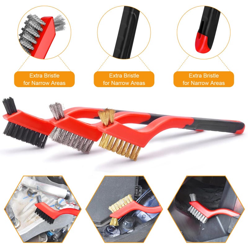IPELY 6Pcs Wire Brushes for Cleaning Rust, Small Wire Brush, Wire Wheel for Drill Steel Brush for Cleaning with Nylon, Brass, Stainless Steel, and Carbon Steel Bristles - 7-Inch Handle & 1/4-Inch Hex Shank - Image 2