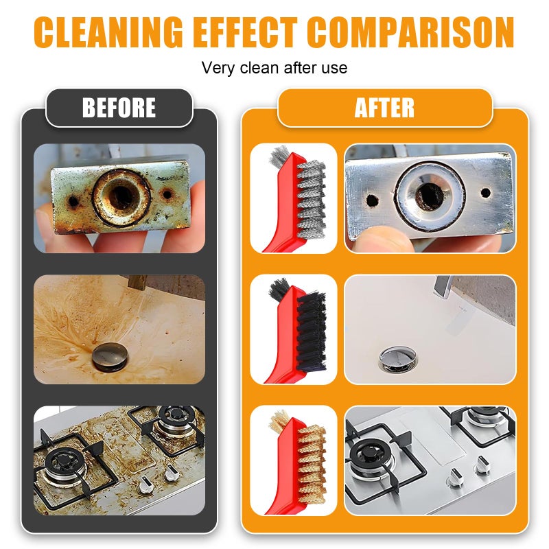IPELY 6Pcs Wire Brushes for Cleaning Rust, Small Wire Brush, Wire Wheel for Drill Steel Brush for Cleaning with Nylon, Brass, Stainless Steel, and Carbon Steel Bristles - 7-Inch Handle & 1/4-Inch Hex Shank - Image 3