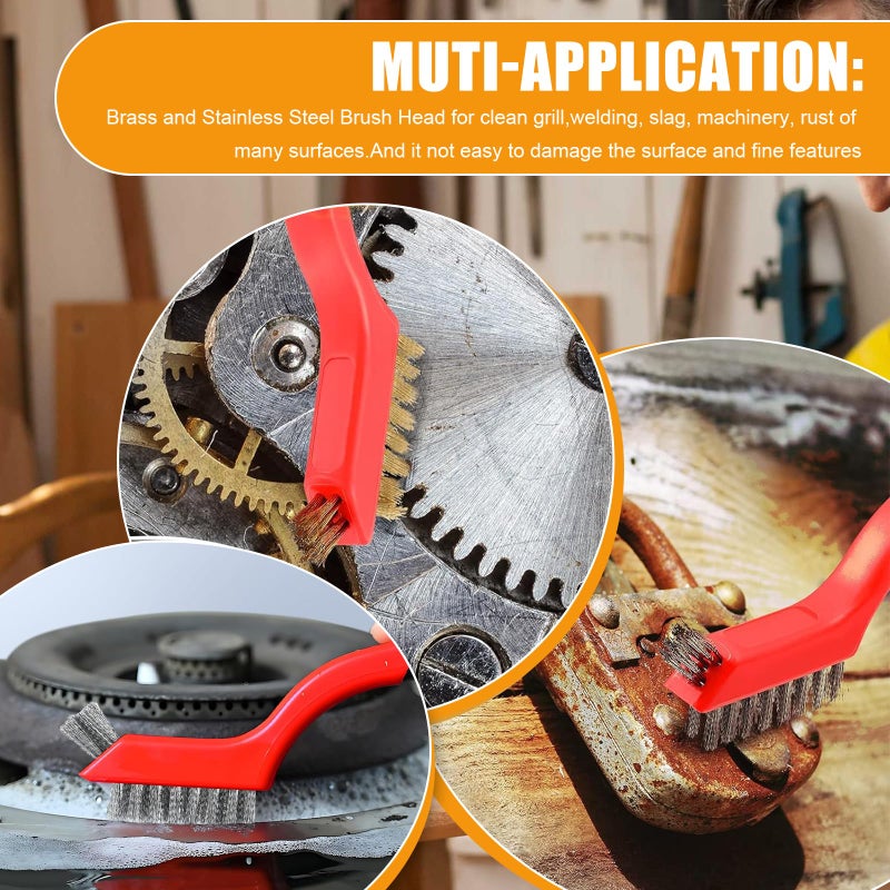 IPELY 6Pcs Wire Brushes for Cleaning Rust, Small Wire Brush, Wire Wheel for Drill Steel Brush for Cleaning with Nylon, Brass, Stainless Steel, and Carbon Steel Bristles - 7-Inch Handle & 1/4-Inch Hex Shank - Image 4