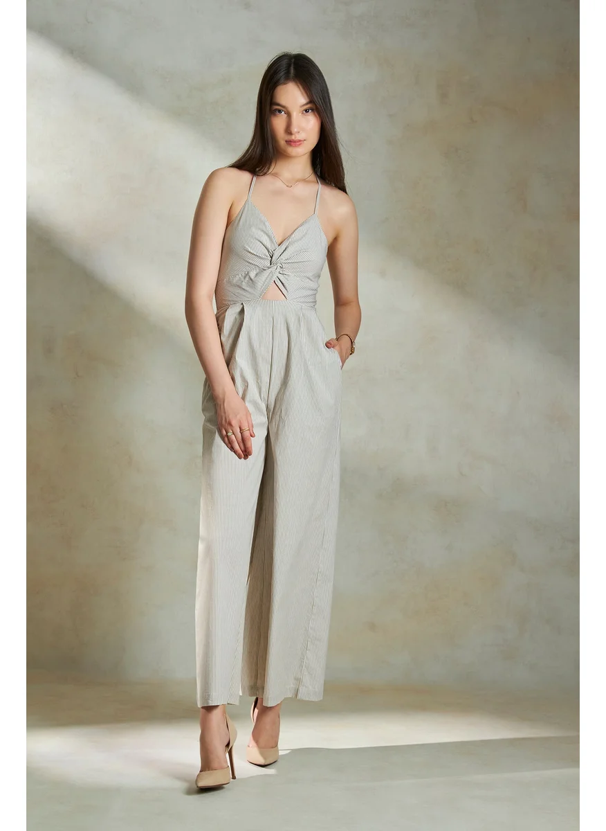 Virgio Virgio Halter Women Neck Striped Basic Jumpsuit