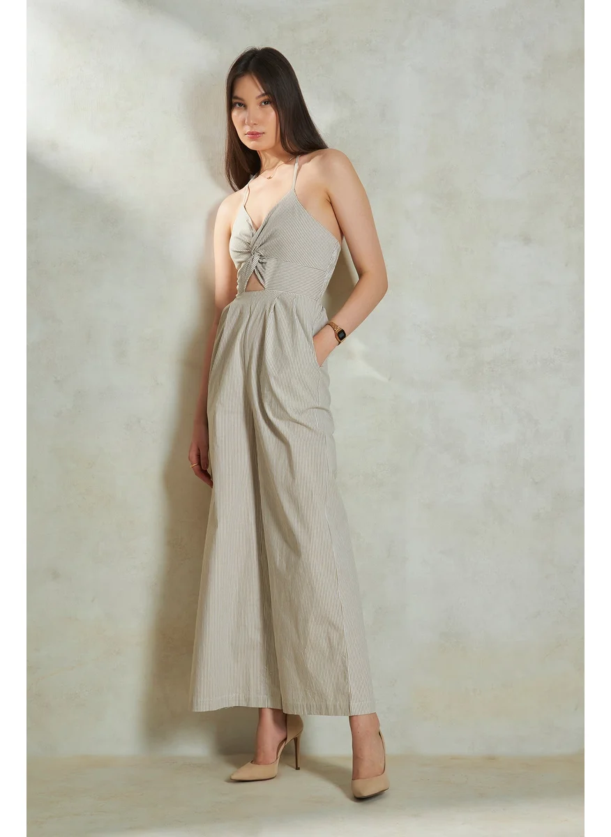 Virgio Virgio Halter Women Neck Striped Basic Jumpsuit