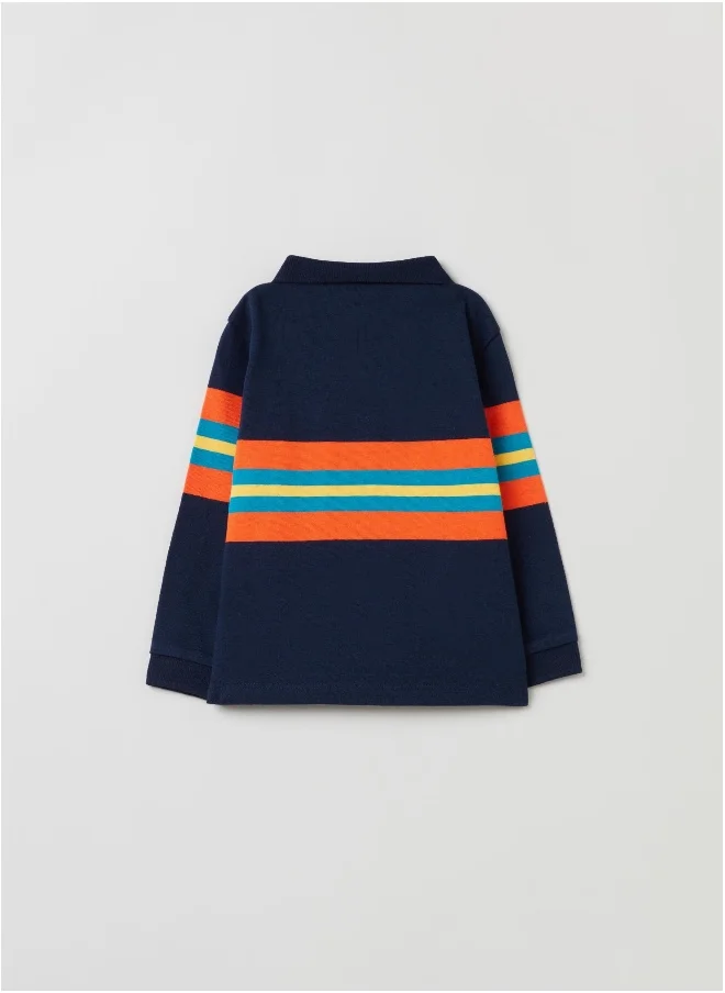 او في اس Long-sleeved polo shirt with stripe print