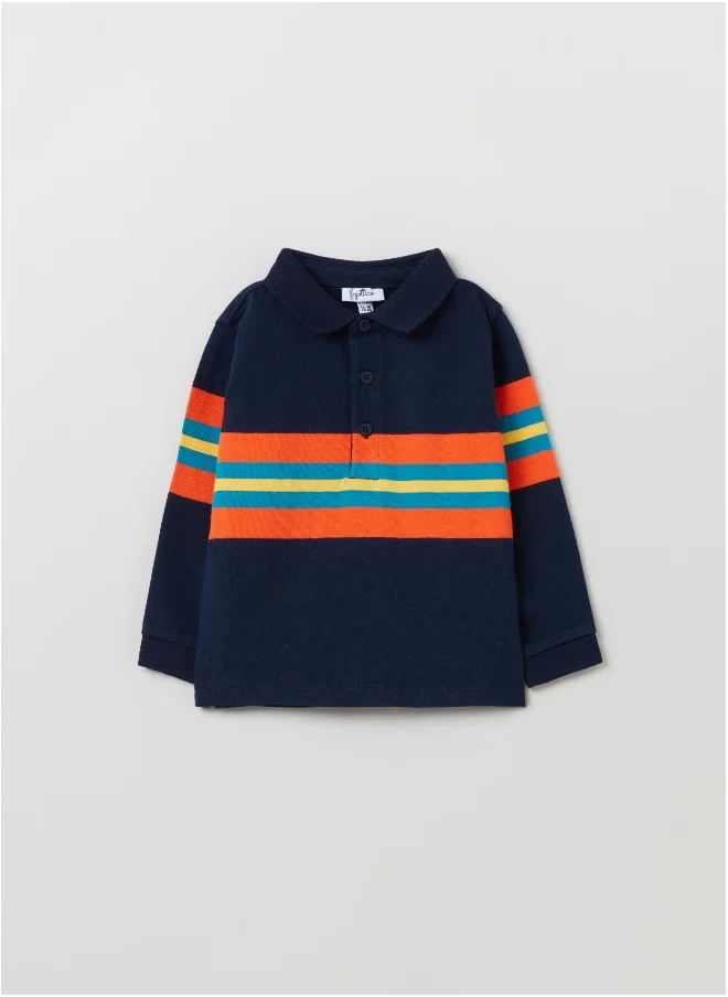 او في اس Long-sleeved polo shirt with stripe print