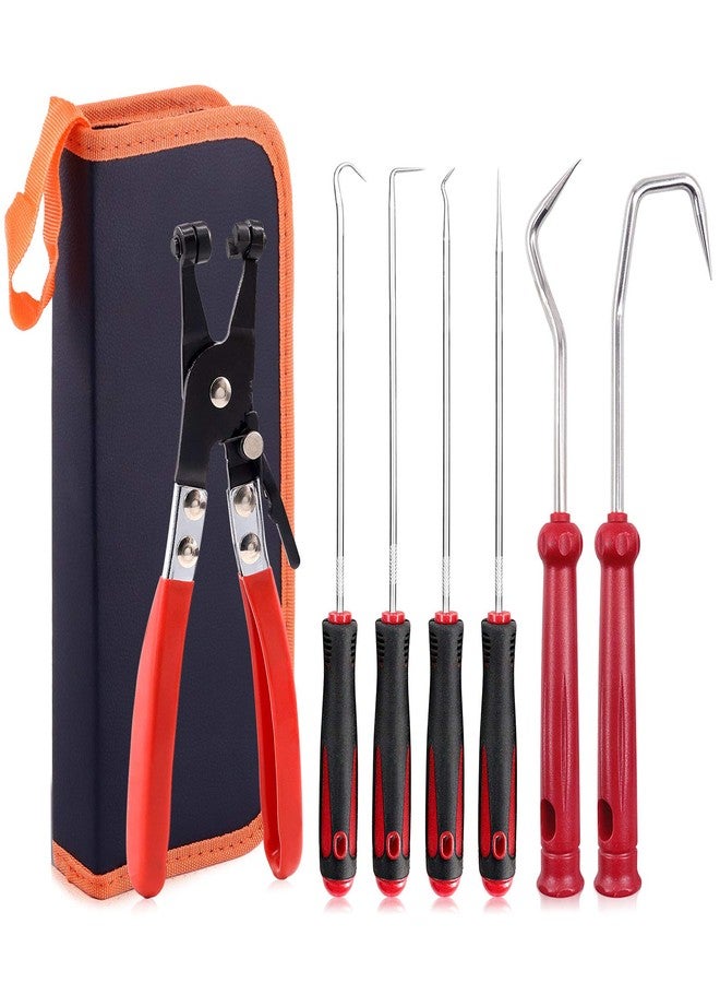 Rustark 7 Pcs Hose Clamp Pliers Set Including Flat-Band Hose Clamps Pliers and 6 Pcs Hose Removal Hooks, Auto Repair Tool, Perfect for Hose Removal and Installations of Low Radiators - Image 1