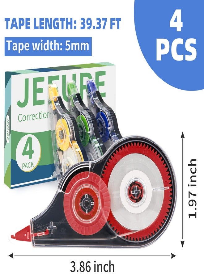 JEFURE 4 Pcs Colorful Correction Tape, 39.4 Ft White Wrong Out Tear-Resistant Bulk, Instant Corrections Easy To Use Applicator for School, Office, Note Taking, Journal (Tape Width 0.2 in, Clear) - Image 2
