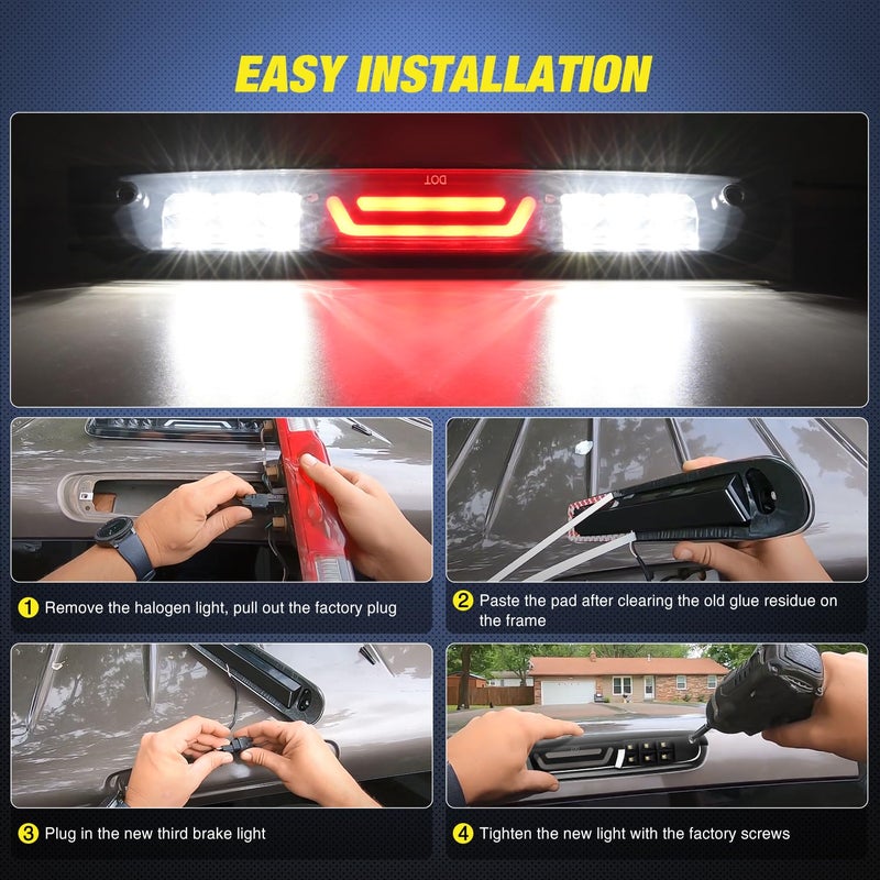Nilight Third Brake Light High Mount 3rd Stop Reverse Cargo LED Lighting for Chevy Silverado GMC Sierra 1500 2500 3500HD 2007-2013 Pickup Truck Rear Cab Center Tail Lights - Image 3