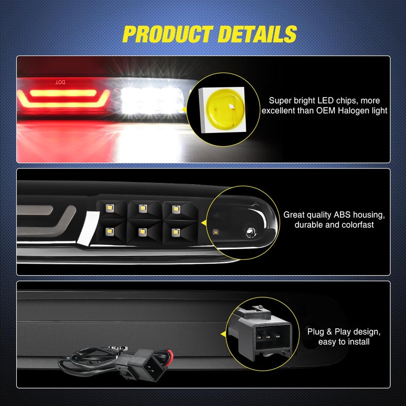 Nilight Third Brake Light High Mount 3rd Stop Reverse Cargo LED Lighting for Chevy Silverado GMC Sierra 1500 2500 3500HD 2007-2013 Pickup Truck Rear Cab Center Tail Lights - Image 2