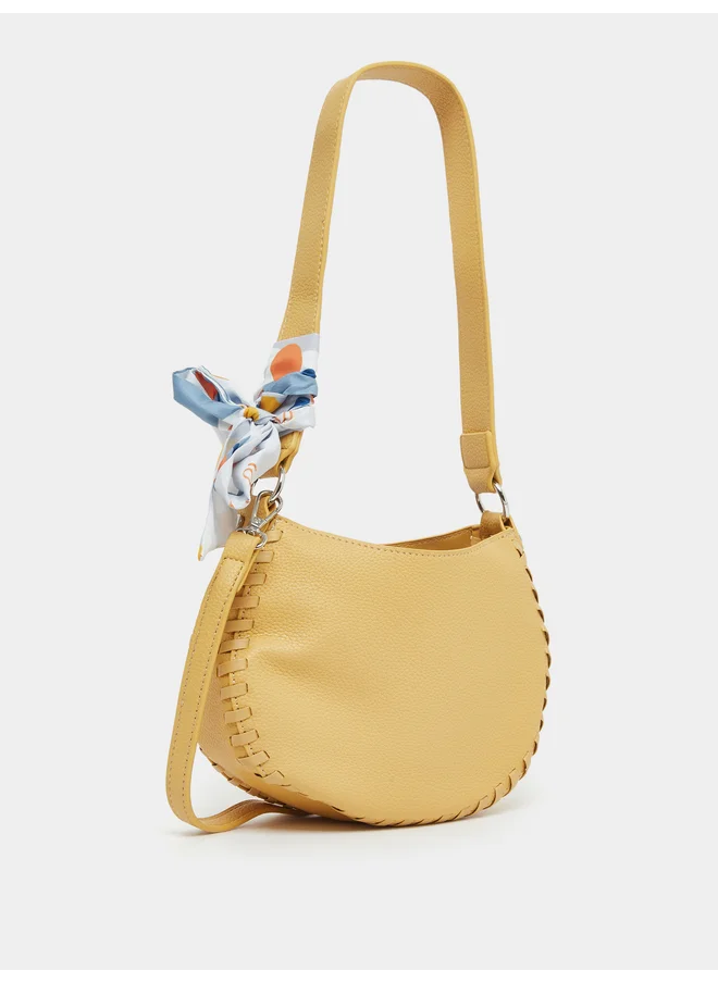 ستايلي Styli Stitch Detail Shoulder Bag with Printed Scarf