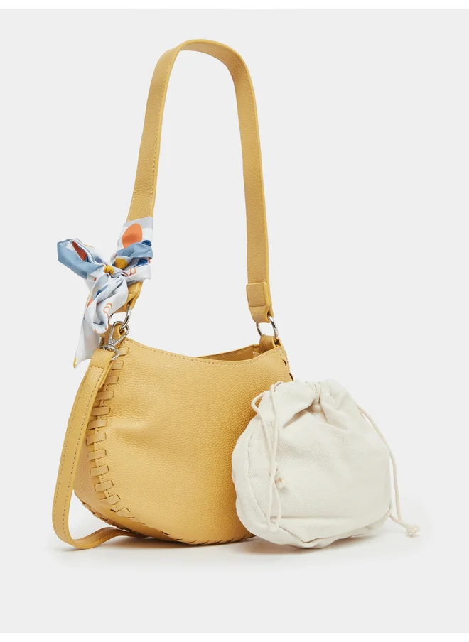 ستايلي Styli Stitch Detail Shoulder Bag with Printed Scarf
