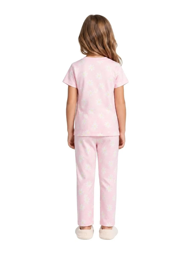 Babyqlo Girls Pink Daisy Print T-Shirt and Pajama Set