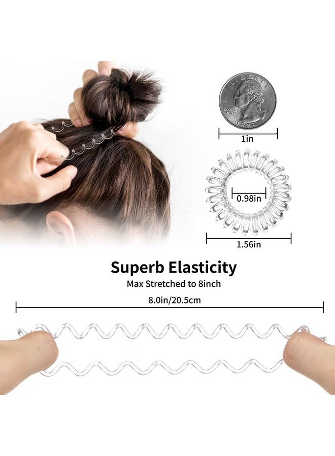QIUTIMIY 16Pcs Spiral Hair Ties, (Glossy Black&Clear White) Hair Elastic Coils for Women and Girls, Waterproof Phone Cord Hair Scrunchies Accessories Bands for Ponytails and Updos - Image 4