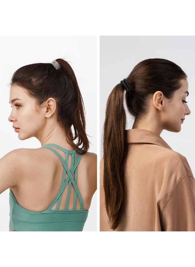 QIUTIMIY 16Pcs Spiral Hair Ties, (Glossy Black&Clear White) Hair Elastic Coils for Women and Girls, Waterproof Phone Cord Hair Scrunchies Accessories Bands for Ponytails and Updos - Image 3