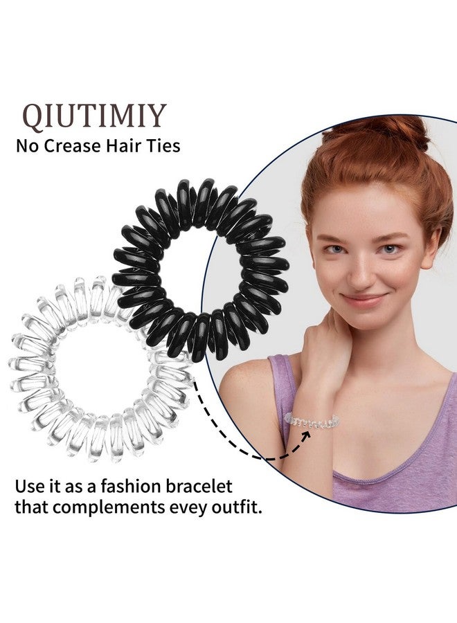 QIUTIMIY 16Pcs Spiral Hair Ties, (Glossy Black&Clear White) Hair Elastic Coils for Women and Girls, Waterproof Phone Cord Hair Scrunchies Accessories Bands for Ponytails and Updos - Image 2