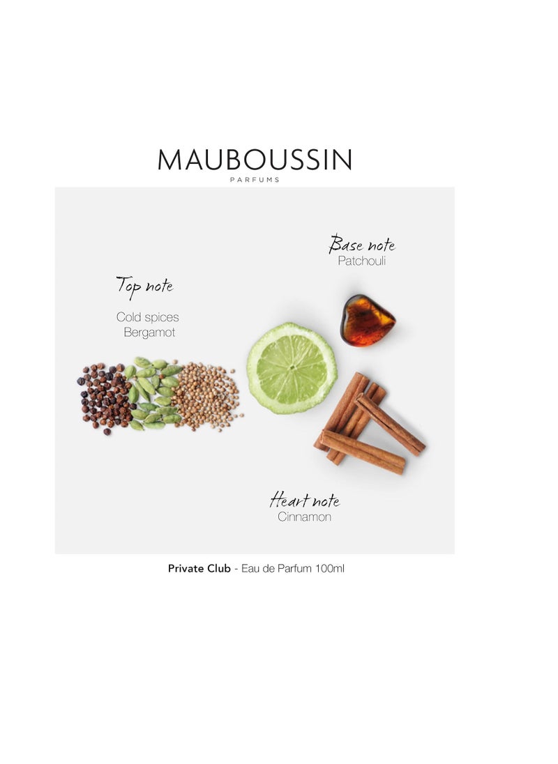MAUBOUSSIN - Mauboussin - Private Club 100ml (3.3 Fl Oz) - Eau de Parfum for Men - Woody & Oriental Scents - Image 1