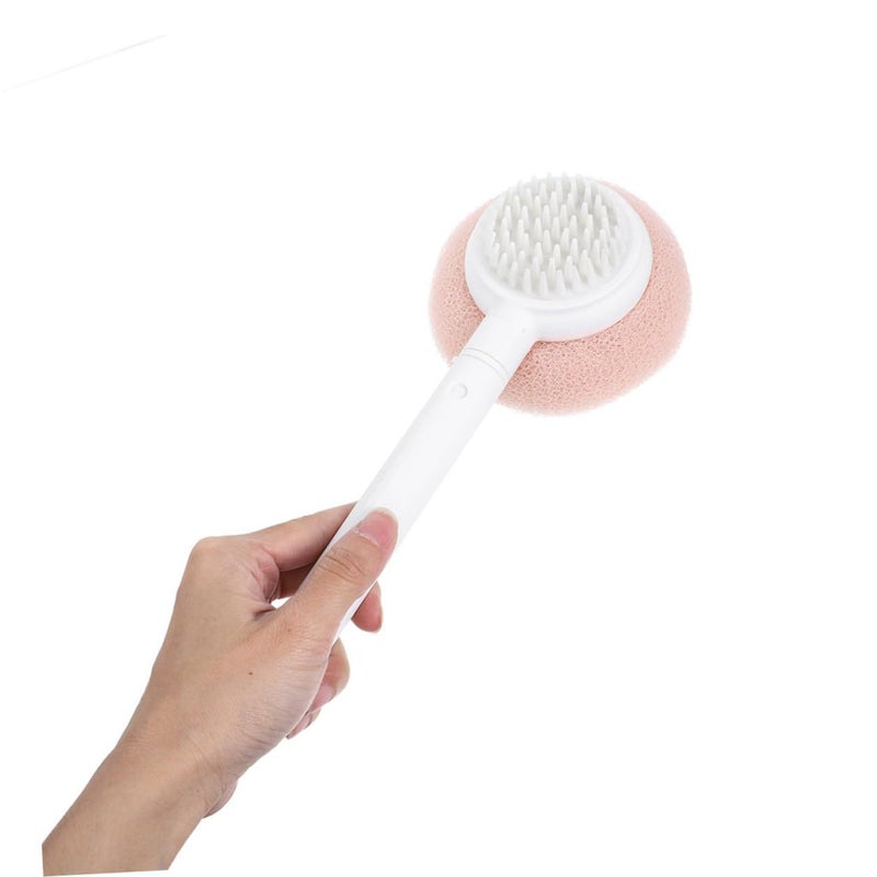 Pink Long Handle Shower Brush 2pcs With Loofah Sponge Exfoliating Back Bath Scrub - Image 4