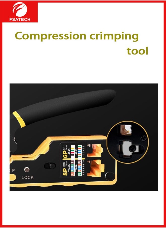 FSATECH - Network Cable Crimping Tool .6 Modular Crimping Device Wire Stripper Ethernet Cable Connection Tool - Image 1