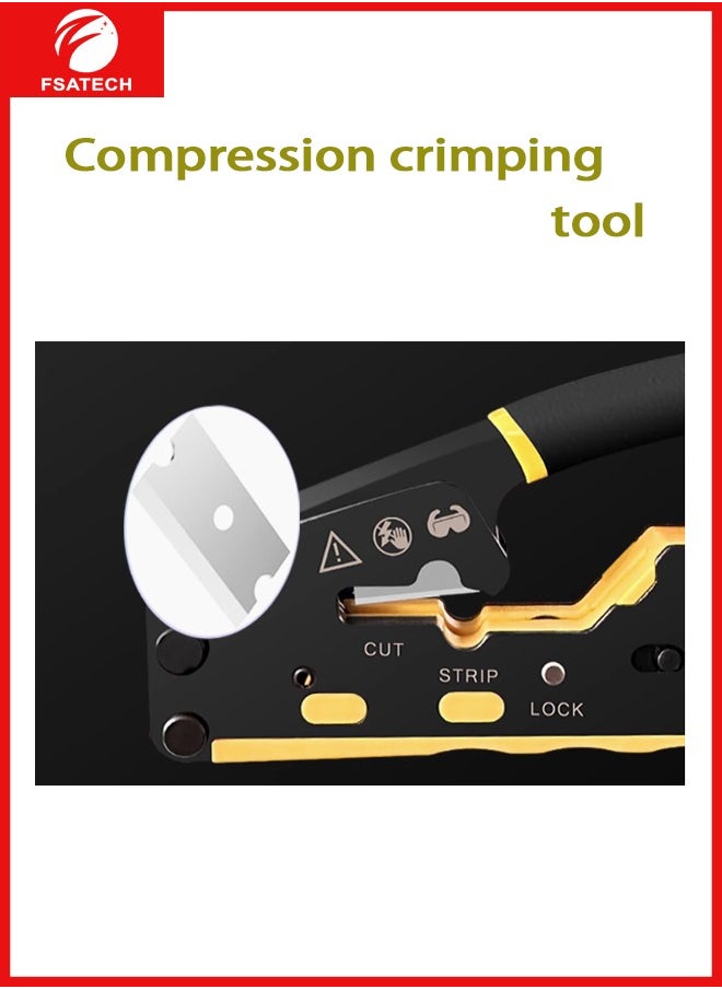FSATECH - Network Cable Crimping Tool .6 Modular Crimping Device Wire Stripper Ethernet Cable Connection Tool - Image 1