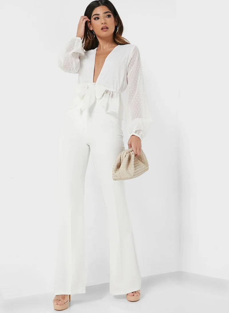 boohoo Balloon Sleeve Tie Detail Top