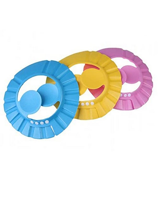 Sage Square New Adjustable Design Safe Soft Bathing Baby Shower Cap With Ear Protector (Blue Pink & Yellow) (Pack Of 3 )  - Image 1