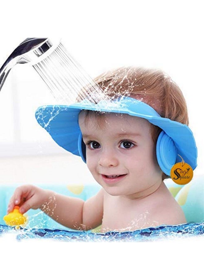 Sage Square New Adjustable Design Safe Soft Bathing Baby Shower Cap With Ear Protector (Blue Pink & Yellow) (Pack Of 3 )  - Image 2