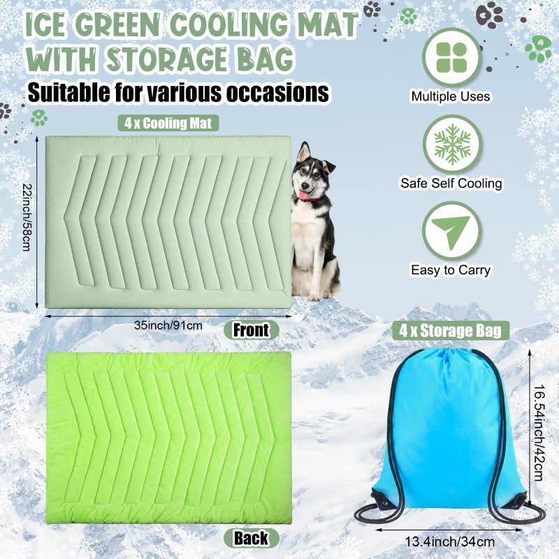 Tinideya 4 Pack Dog Cooling Mats with Storage Bags 35"x22" Ice Green Cooling Mat for Dogs Cats Washable Foldable Pet Self-Cooling Mat and Sleeping Pad for Summer Crate Bed Indoor and Outdoor Floor - Image 2