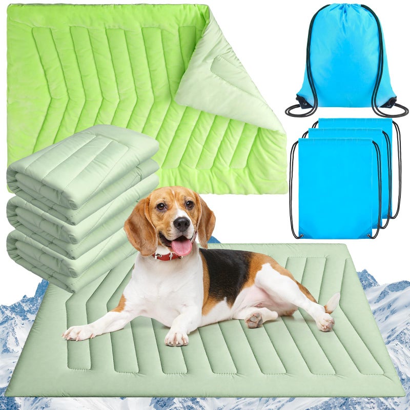 Tinideya 4 Pack Dog Cooling Mats with Storage Bags 35"x22" Ice Green Cooling Mat for Dogs Cats Washable Foldable Pet Self-Cooling Mat and Sleeping Pad for Summer Crate Bed Indoor and Outdoor Floor - Image 1