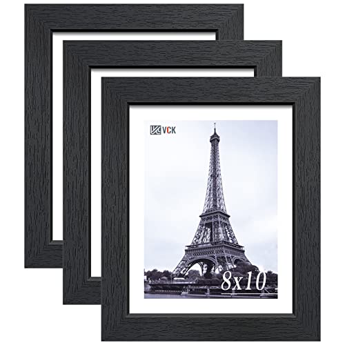 VCK 8x10 Picture Frame Set of 3  Black Textured Exclusive Solid Wood Picture Frames Wall Hanging