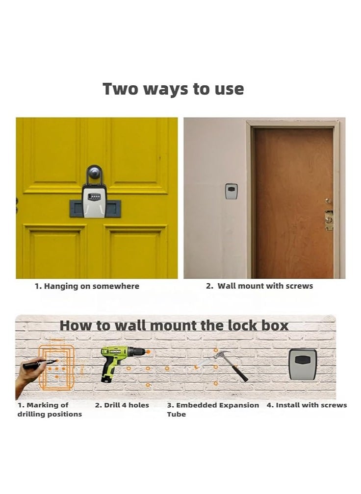 Key safe with code, wall and hanging key lock box for outdoor, combined security safe for real estate agent, small