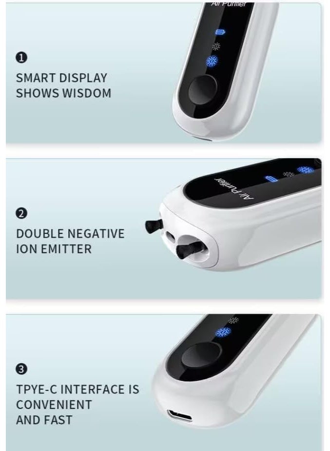 عربست قلادة تنقية الهواء المحمولة، أجهزة تنقية هواء شخصية صغيرة، خالية من الكهرباء الساكنة، جهاز تأيين قابل لإعادة الشحن، مناسبة لغرفة النوم والسيارة والطائرة، جهاز تأيين هواء صغير محمول، قلادة تنقية هواء قابلة للارتداء. - Image 4
