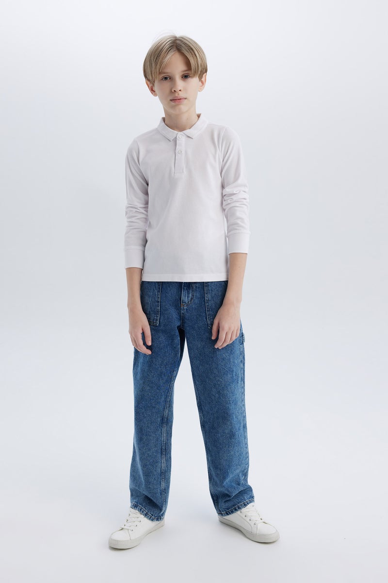 DeFacto White Boy Pique Basic Long Sleeve Polo T-Shirt Casual - Image 4